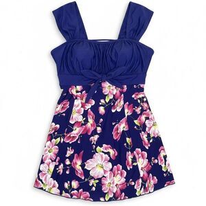 Wantdo One Piece Swimsuit Women’s Size 12/14 NWT Royal Blue Pink Floral